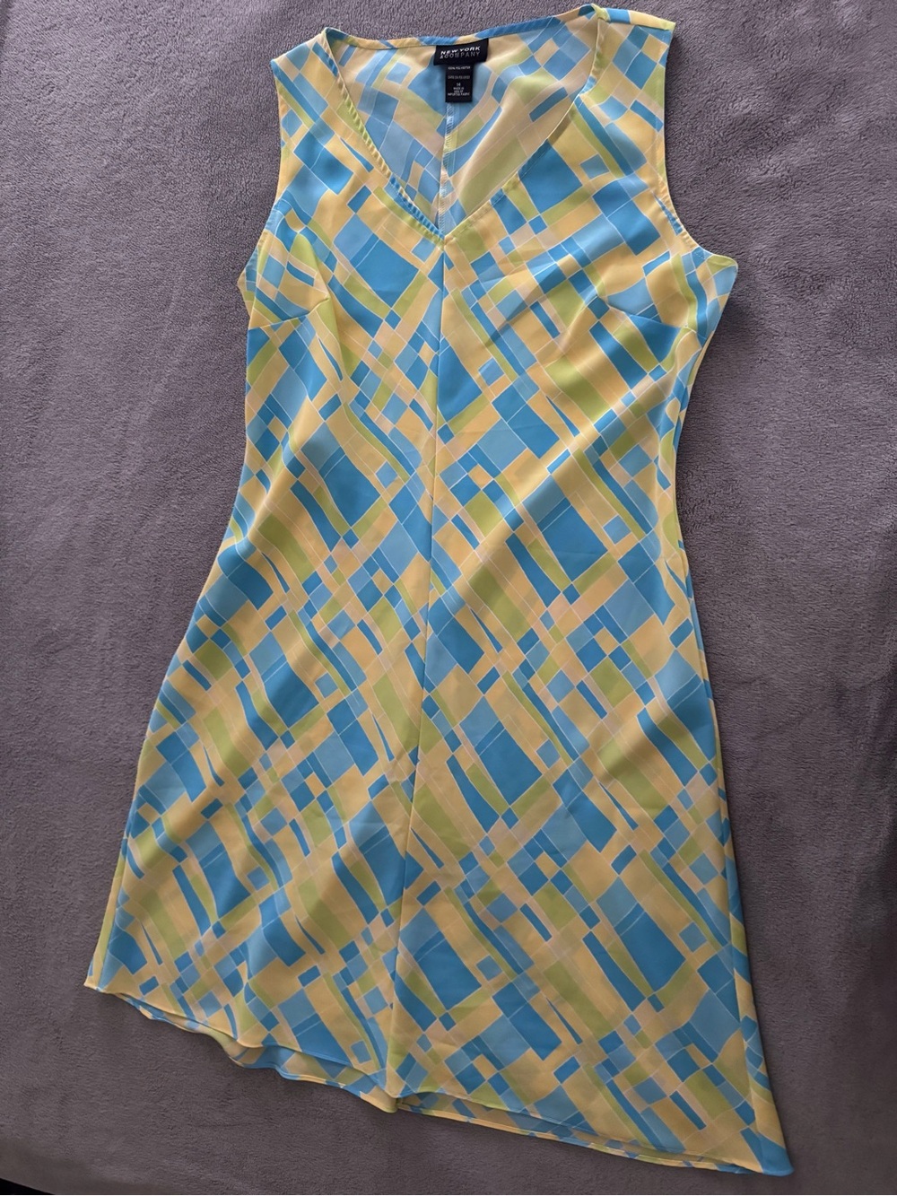 New York & Company Yellow and Blue Geometric Midi Dress